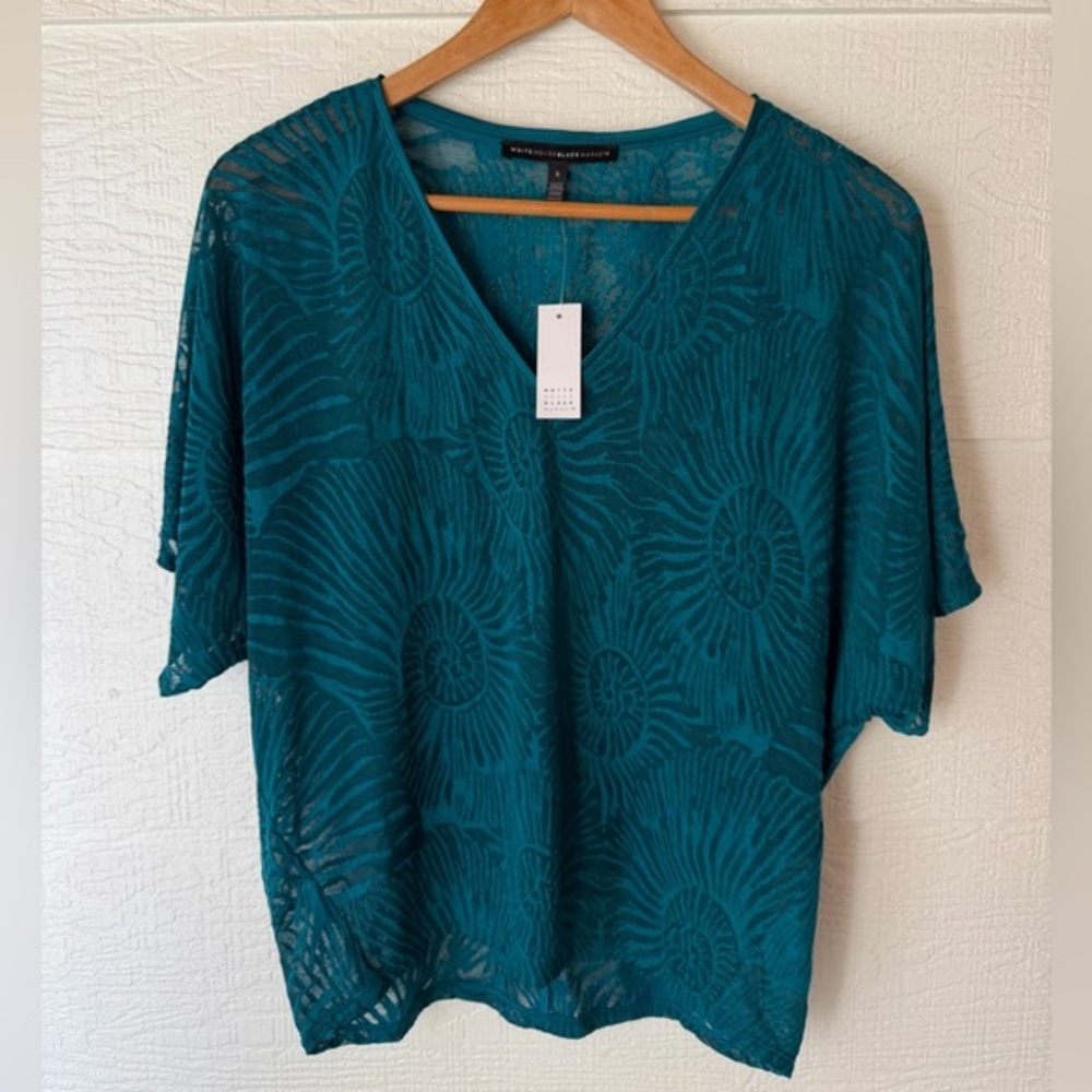 White House Black Market Burnout Top Teal V-Neck Dolman Size S NWT